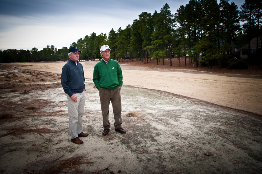 Ben Crenshaw, right, and Bill Coore look over the restoration of Pinehurst No. 2 early in the process.