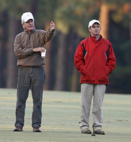 Pinehurst No. 2 Superintendent Kevin Robinson, right, stands with Bill Coore during the Pinehurst No. 2 restoration.